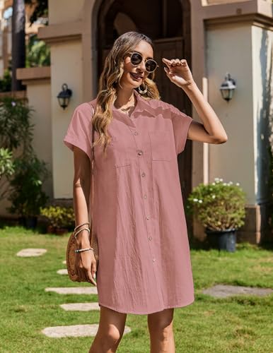 Image of Zeagoo Summer Dresses for Women 2026 Cotton Button Down Short Sleeve Tshirt Dresses Casual Mini Beach Dress