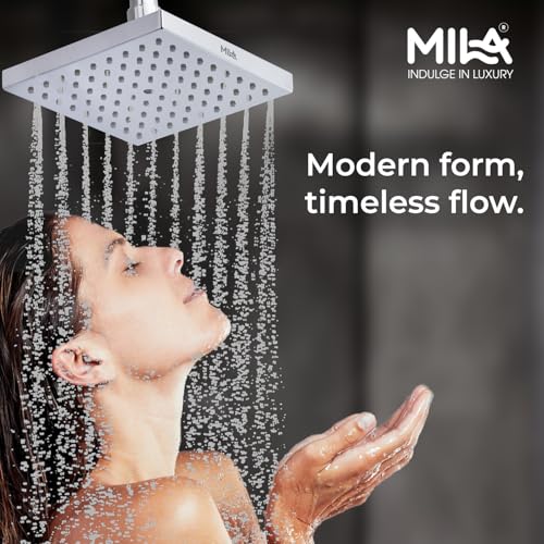 Image of Mila Floro Rain Shower| Chrome Finish Square Overhead Shower | 150 * 150mm Ceiling Mounted | ABS Body| Single Function Rainfall Shower for Broad Coverage & Water Efficiency| (Without Arm)
