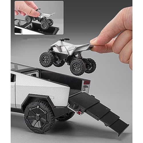 Image of DEUSON ECOM 1:24 Scale Cyber Truck Toy Car for Kids Diecast Model Cars with Light Sound Pull Back and Openable Door Metal Car Toy, Black