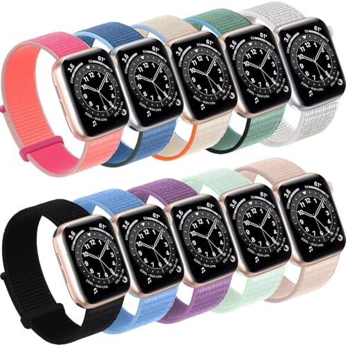 10 Pack Compatible with Apple Watch Bands for Women Men 38mm 40mm 41mm 42mm 44mm 45mm 46mm,Breathable & Soft Thin Nylon Fabric Sport Loop Straps for iWatch SE Series 3 4 5 6 7 8 9 10 Ultra 2