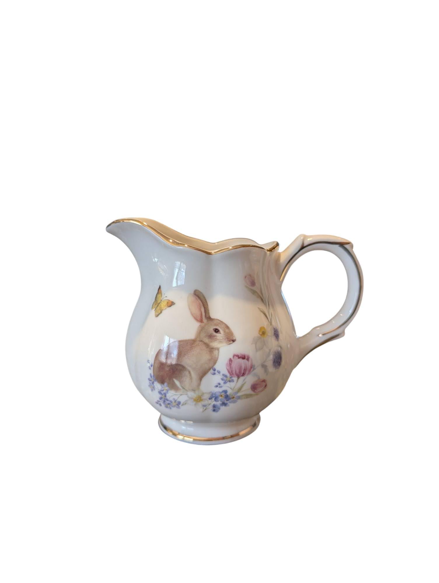 GraceTeaWare1 Ceramic Easter Bunny Creamer with Gold Accent