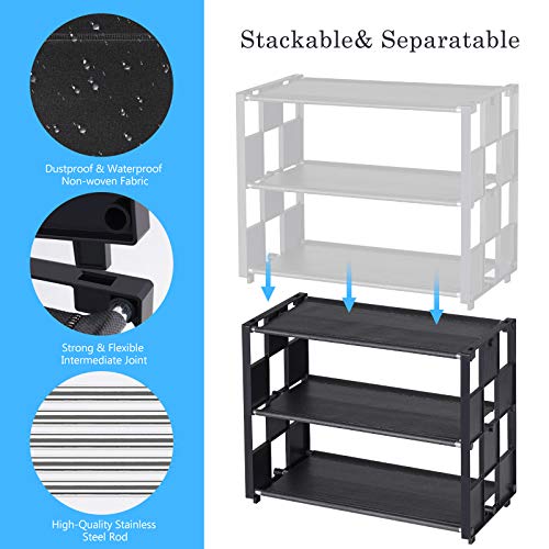 Nihome 3-Tier Shoe Rack Multifunctional Organizer, Stackable Adjustable Lightweight Metal Space Saving, Free Standing For Closet Hallway Entryway Living Room Bedroom (Black) #TOP4