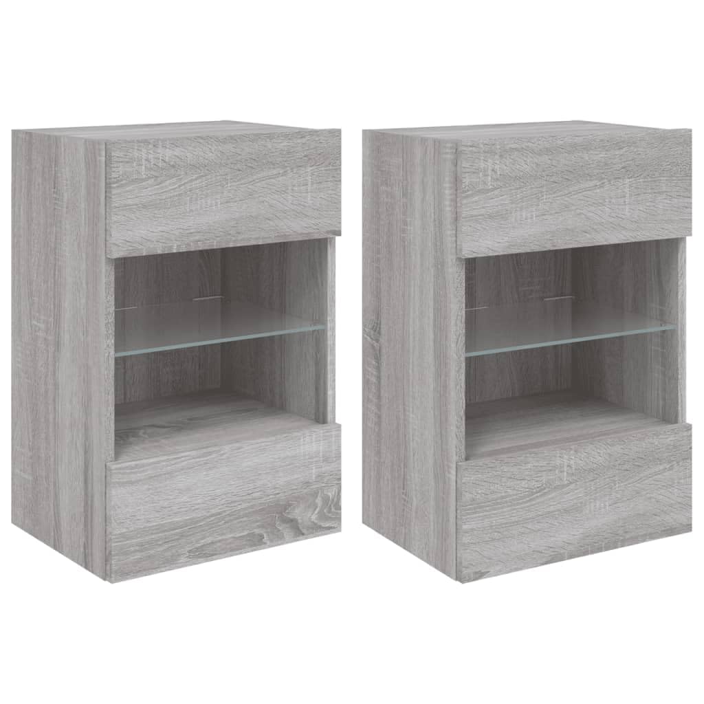Homgoday TV-Wandschränke mit LED-Leuchten 2 STK. Schrankwand Fernsehschrank mit viel Stauraum, Anbauwand Wandmontage TV Möbel für Wohnzimmer Schlafzimmer Grau Sonoma