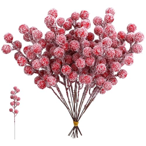 20 Stück Rote Beeren Deko Weihnachten, Mistelzweig Weihnachtsdeko Rot...