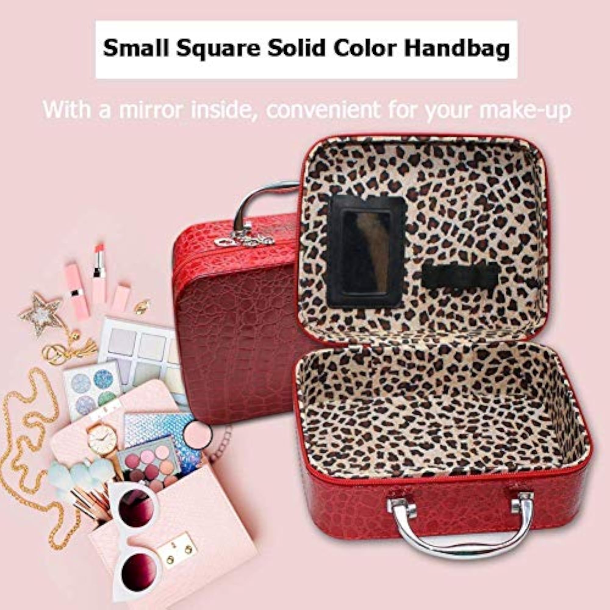 Stylish Makeup Box for Women, Cosmetic Organizer with Mirror
