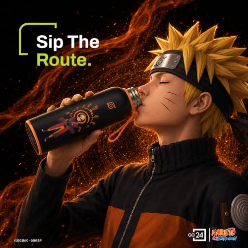 Image of Water Bottle 1 LTR Stainless Steel | Hot & Cold Flask | ISI Certified Steel Bottle| Three Layer Insulation | Leakproof | Home, Office | 2-Year Warranty | Naruto 1000 | Black-Orange - Naruto Sage