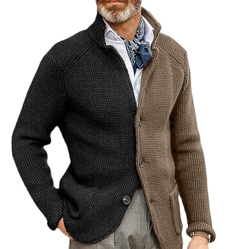 ADHOWBEW Sweaters for Men V Neck Winter Casual Cardigan with Pockets Knitted Long Sleeve Shawl Collar Warm Button Down Coat