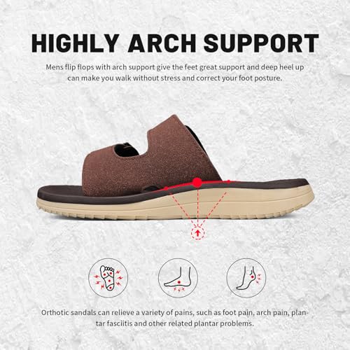 Image of Mens Sandals Arch Support Comfortable Beach Slides with Adjustable Buckle Straps Slippers for Men