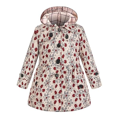 Girl's Hooded Trench Coat Kids Flower Print Parka Outwear Warm Cotton Puffer Hooded Jacket Fall Winter (G, 9-10 Years)