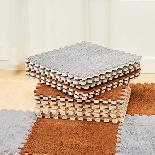 Amylove 36 Pack Plush Foam Floor Mat Square Interlocking Carpet