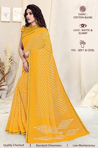Image of MIRCHI FASHION Women's Cotton Blend Leheriya Printed Saree with Blouse Piece