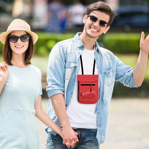 Image of Travel Neck Wallet & RFID Blocking Sleeves for Men and Women, Neck Money Pouch Anti Theft Travel Document Organizer with Adjustable Strap - Red