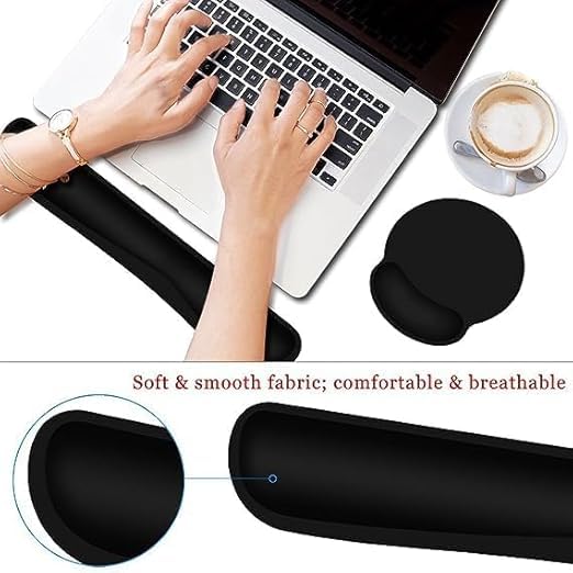 Image of Memory Foam Mouse Pad & Wrist Rest Cushion Set - Keyboard Hand Support for Pain Relief, Non-Slip Rubber Base, Ergonomic for Gaming, Computer, Laptop, Home & Office