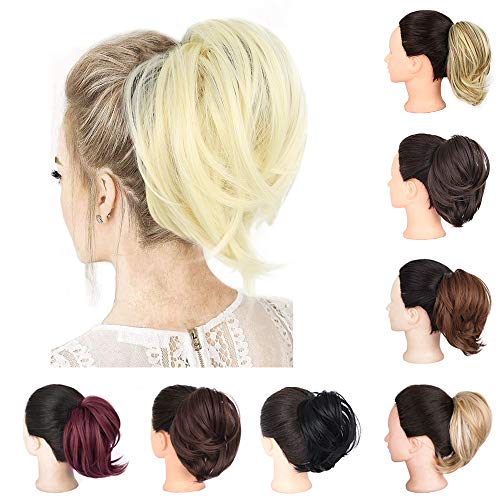AISI BEAUTY Messy Bun Hair Piece for Women Synthetic Hair Ponytail Scrunchies Straight Elastic Updo Scrunchy Bun Hair Extension(Bleach Blonde)