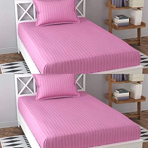 Image of Prime Collection 295 TC Combo Pack of 2 Single Sized (90x60) Satin Striped Bedsheet with 2 Pillow Cover Long Lasting Single Bedsheet for Hotel, Hospital and Home Use