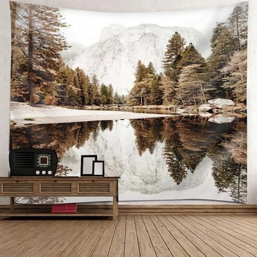 Tapisserie de paysage d'hiver rideau mural montagne enneigée