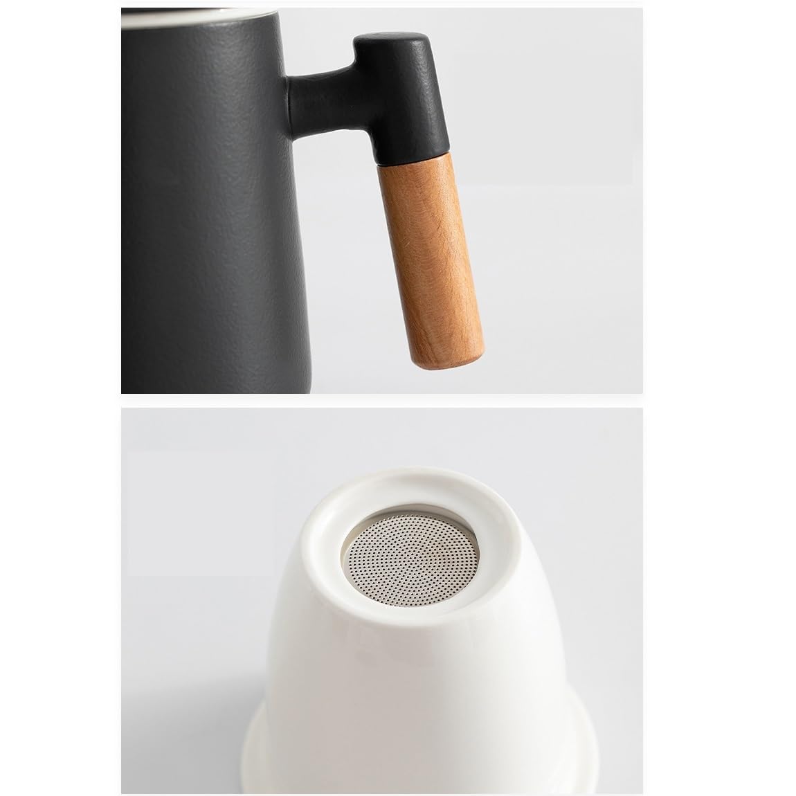 Taza de té Taza de cerámica for oficina, con separación de agua y té, de gran capacidad, con tapa y asa de madera Contenedor de Remojo(B)