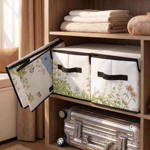 Image of Stackable Storage Bins with Lids,Closet Organizers Fabric Box for Home and Office,Blanket Clothes Organizers,Under Bed Storage Containers 3 Pack