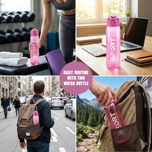 Image of Nayasa Turbine 1000 ml BPA Free Plastic Water Bottle | Leak Proof | Unbreakable | Wide Mouth with Scale | Sports Bottle | Pink