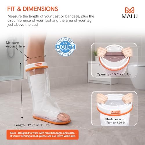 Image of 100% Waterproof Foot Cast Cover for Shower & Bath | Resuable Adult Cast Protector with Anti-Slip Bottom | Cast Covers for Shower Foot | Waterproof Shield for Showering After Surgery