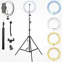 Ring Light LED 30 cm com Tripé 2,1 m, 3 Cores de Iluminação, Dimmer, Kit Iluminador- QHS