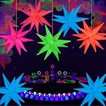 Mega-L Glow in The Dark Party Supplies, 5 Pcs Neon Explosion Star Balloons Kit, Neon Party Decorations, DIY Neon Balloon with 12 point Cone Balloons for Birthday Wedding Graduation - Image 5
