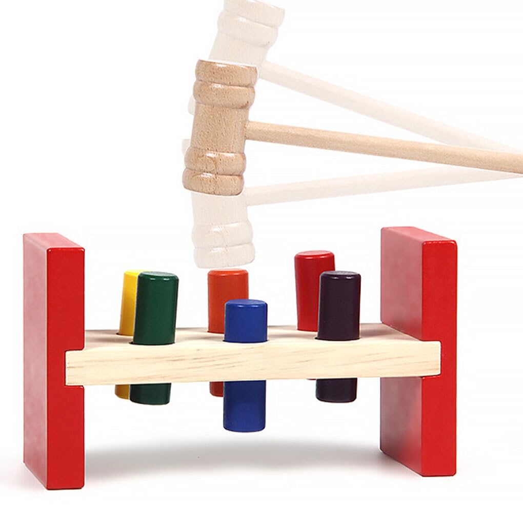 Jouet Banc De Marteau En Bois Multifonction - 6,89 X 3,94 Pouces - Piquets Colorés - Développe Motricité Fine Et Reconnaissance Des Couleurs - Dès 1 An - Cadeau éducatif