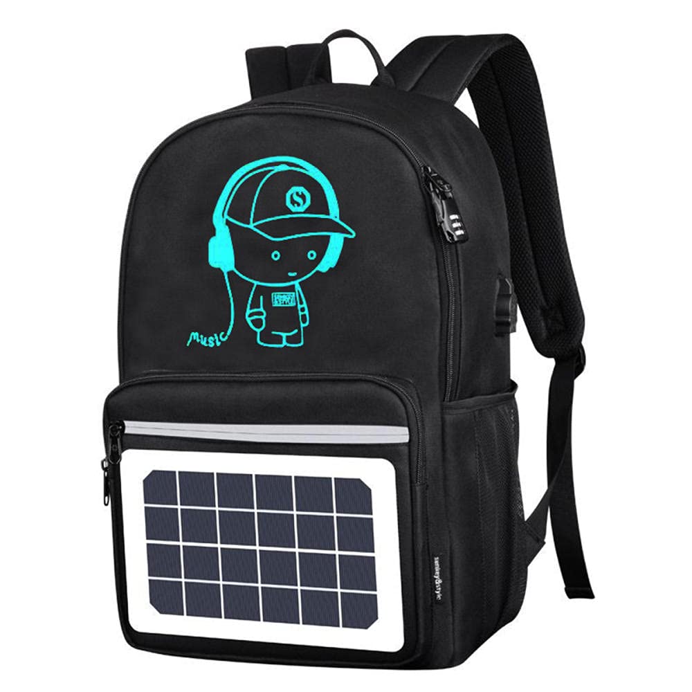 Zaino Antifurto Uomo Zaino Porta PC 14 Pollici, Zaino Solare con pannello solare integrato da 4W, Zaino per Escursionismo con Funzione di Ricarica Solare Rimovibile