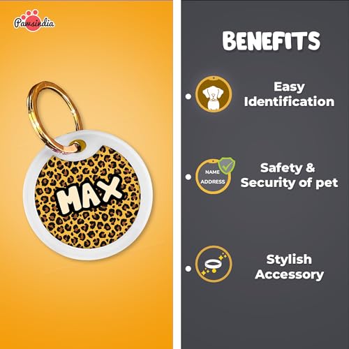 Image of Pawsindia Collar with Name Tag for Dogs & Cats (Cheetah, 1.5 Inches)