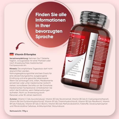 Vitamin B Komplex - 1 Jahr Vorrat - 365 Vitamin B mit Vitamin C Tabletten - Alle 8 B Vitamin B12, B1, B2, B3, B5, B6, B7, B9 - Mit Ascorbinsäure, Biotin, Folsäure - Vegane B Complex - WeightWorld