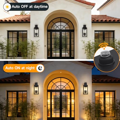 Image of 25'' Dusk Dawn Outdoor Wall Light, Large Black Exterior Porch Light Fixture | Auto On-Off, 4-E12 Base, Modern Exterior Sconce Wall Lighting Waterproof, Sensor Outside Lights for House Garage Door, 1 Pack