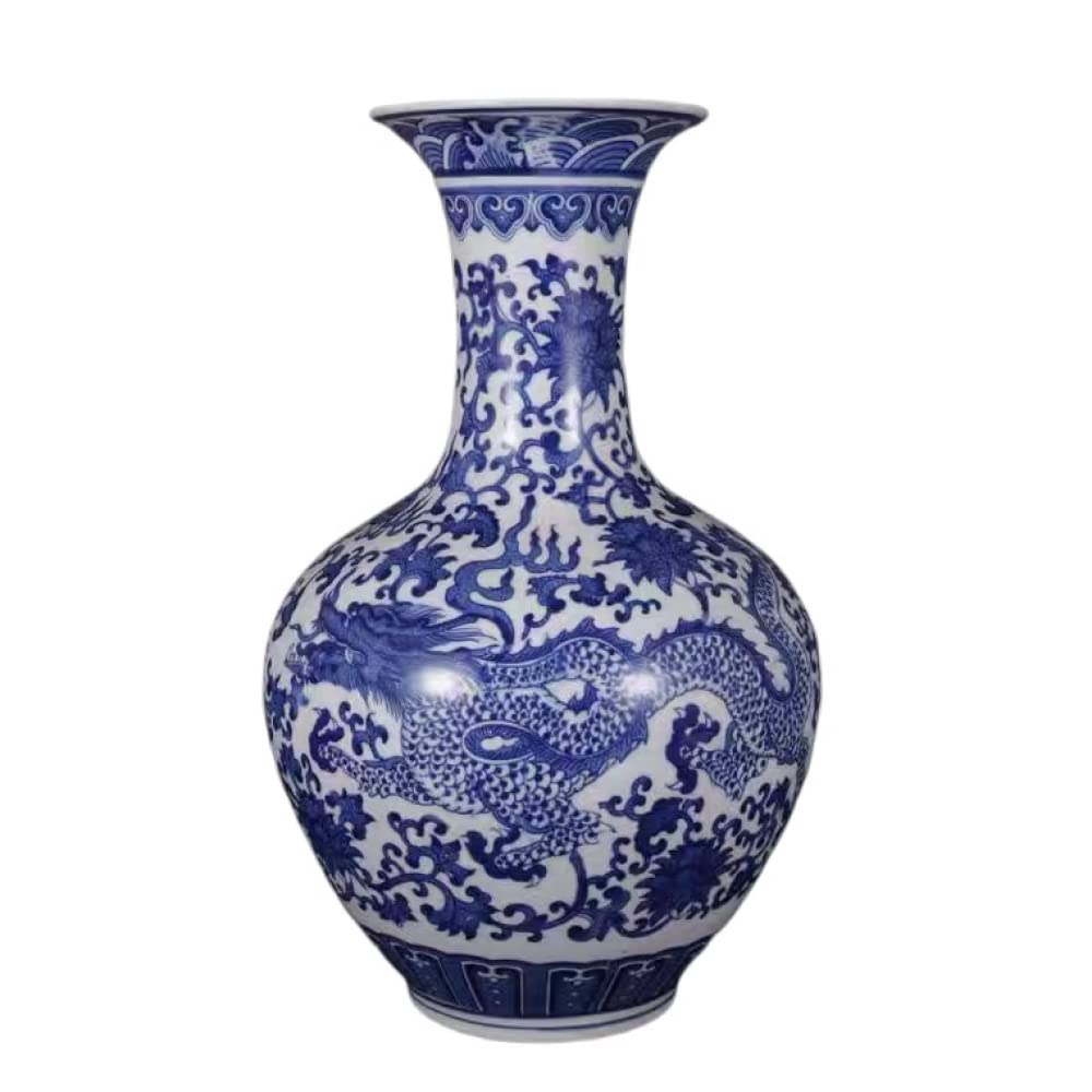 asdchZen Vintage Ceramic Ginger Jar, Chinese Tradition Storage Jar Decorative Porcelain Jars Temple Jar, Flower Vases Decor For Living Room Bedroom Shelf -33.5 * 20 Cm