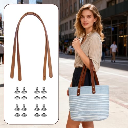 Yuwnd 6 Stück Taschenhenkel mit 24 Nieten, Henkel für Taschen, Klassischer Stil Lederriemen für Taschen, Hunderte Taschengriffe für Häkeltaschen Häkeltaschen DIY-Projekte (Mehrfarbig)
