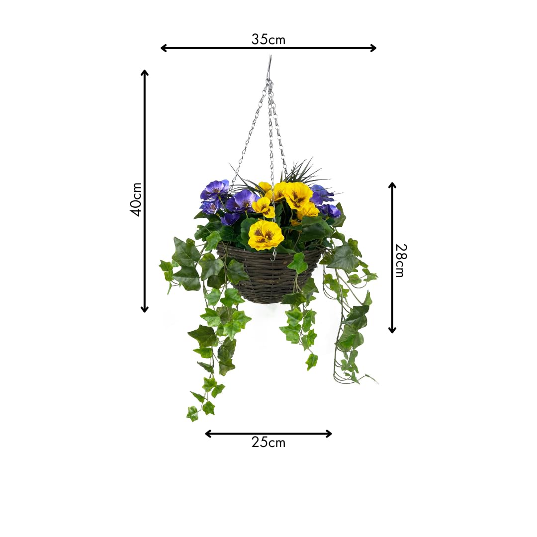 2 Fiori Artificiali Da Appendere Con Cesto Metallico - Piante Finte Seta UV Resistant Per Esterno/Interno, 12 Fasci - 6