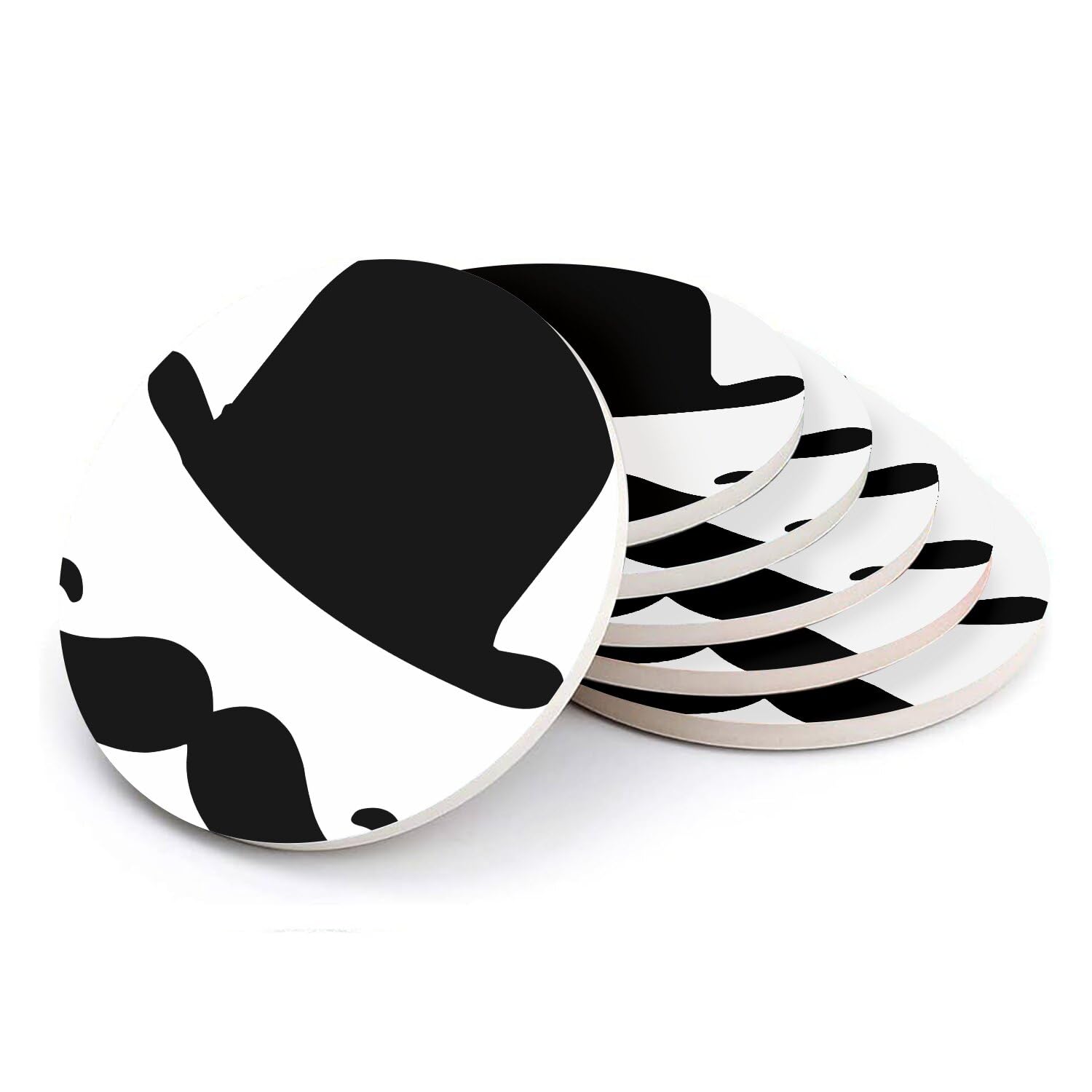 Sous verre ronds en céramique 108x108mm dessous de verre moustache noir