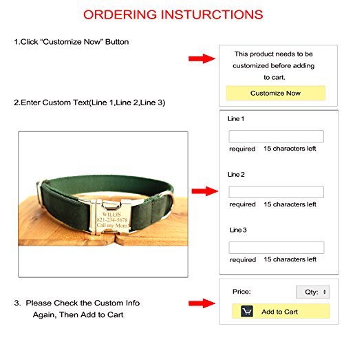 Personalized Dog Collar, Engraved Metal Clasp Collar For Pets Name & Phone Number With Fully Adjustable Sizes Xs/S/M/L/Xl (Xs/S/M/L/Xl, Deep Green Plush) #TOP5