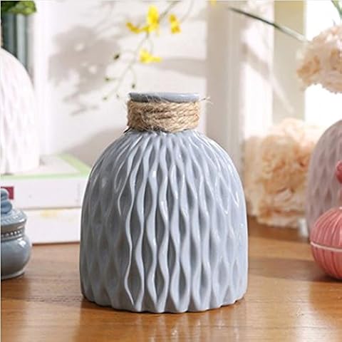 Ablerhome Decor Bottle Shaped Vase Ceramic Decorative Vases Embossed Flower Arrange Display GIFT (Blue) Cover