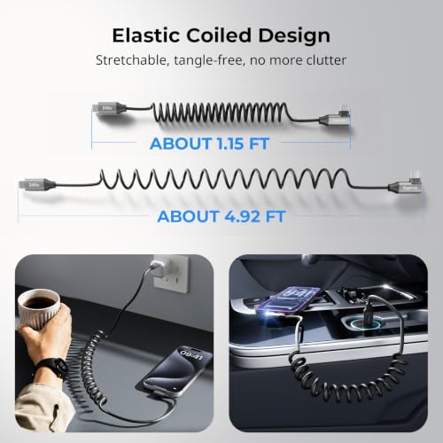 Image of SmallRig USB C to USB C Coiled Data Cable (Straight to Angled), 240W PD 3.1 Fast Charging Cable, USB 2.0 Data Transfer, TPU Coiled Design, Aluminum Alloy Shell for iPhone, Laptops, Tablets & More-5730