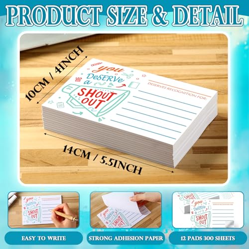 12 pads 300 sheets positive shout out cards self sticky note pads for employee staff colleague teacher student appreciation recognition reward card for bulletin board christmas office favors