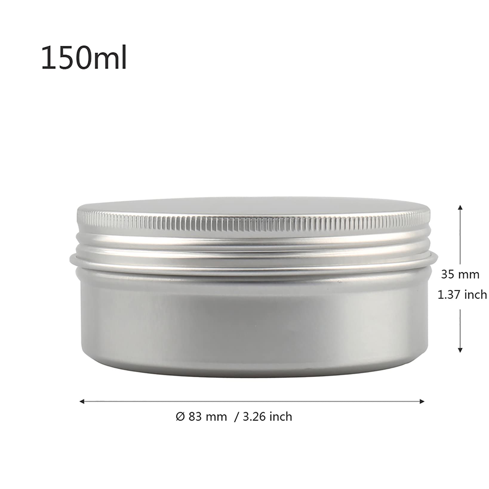 50 Piezas Pequeño Tarros de Aluminio 150ml Vacío Plata Bote de Aluminio con Tapa Rosca Latas de Aluminio Envase Cosmético Redondo para Cremas Vela con 50 Piezas 70mm Etiquetas