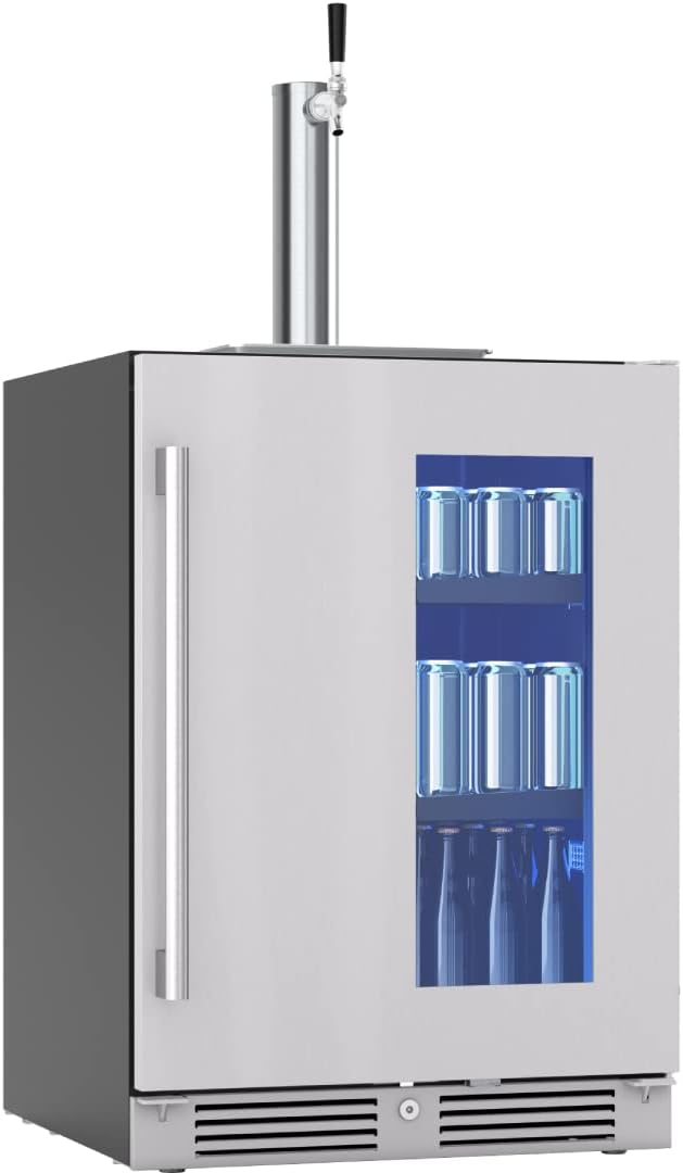 Zephyr Presrv™ 24" Stainless Steel Kegerator & Beverage Cooler - Indoor Refrigerator, Cellar Freestanding Fridge and Keg Beer Cooler - Compatible with Multiple Keg Configurations | Indoor Under Counter Built in Freestanding Beverage Refrigerator (Tap Kits sold separately)