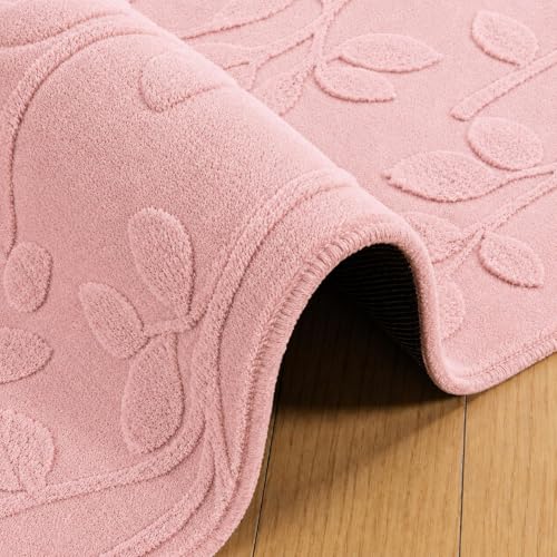 Image of HOMETHREADS Premium Plush Soft 2-Layer Faux Rabbit Fur Embossed Carpet, Washable Area Rug with Anti-Skid Backing for Living Room, Bedroom, Hall & Office, Ultra Soft Floor Carpet(Pink, 4' x 6' Feet)