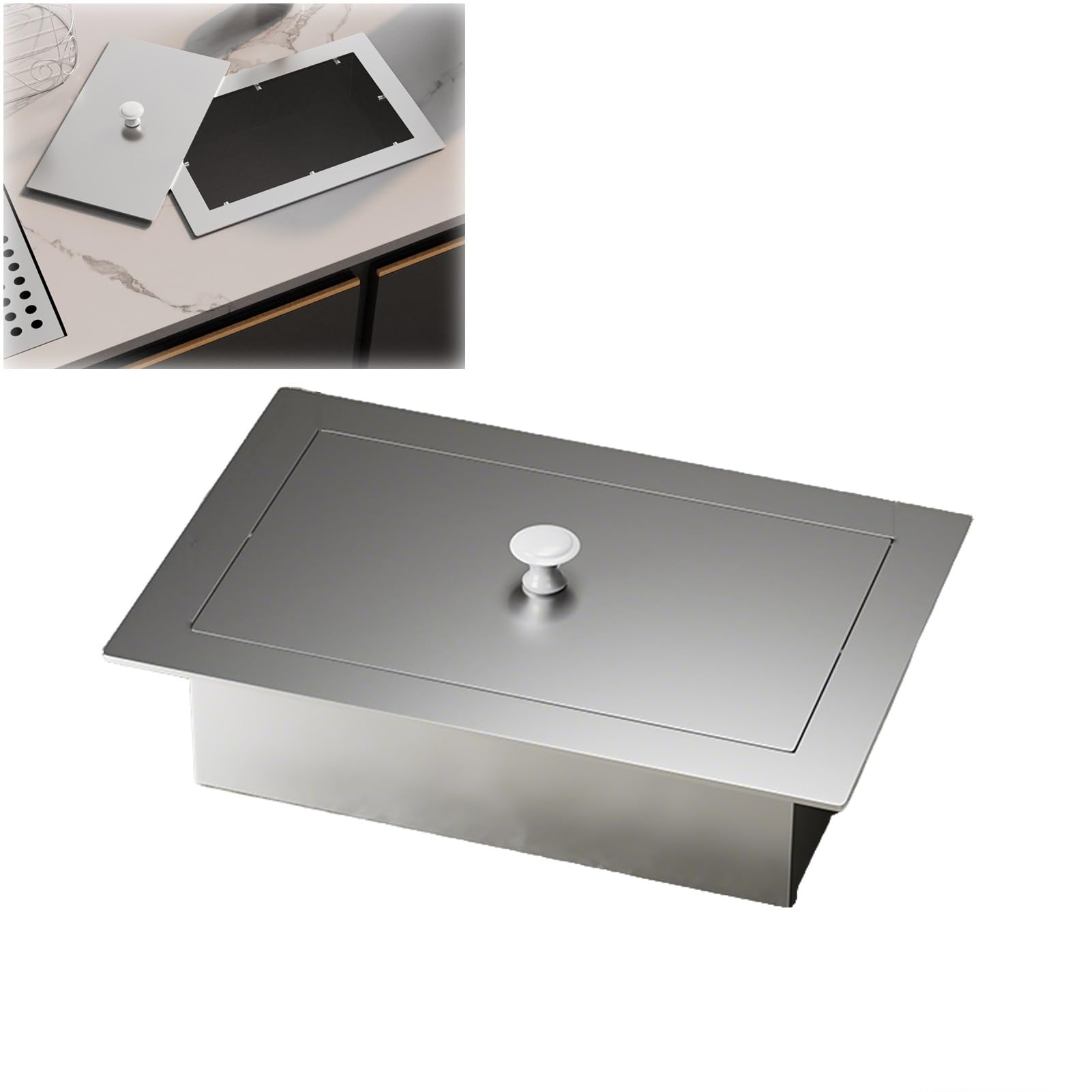Trash Can Top Bins, Trash Can Lid Replacement Stainless Rectangular Recessed Countertop Bin Cover Multicolor(Onecolor)