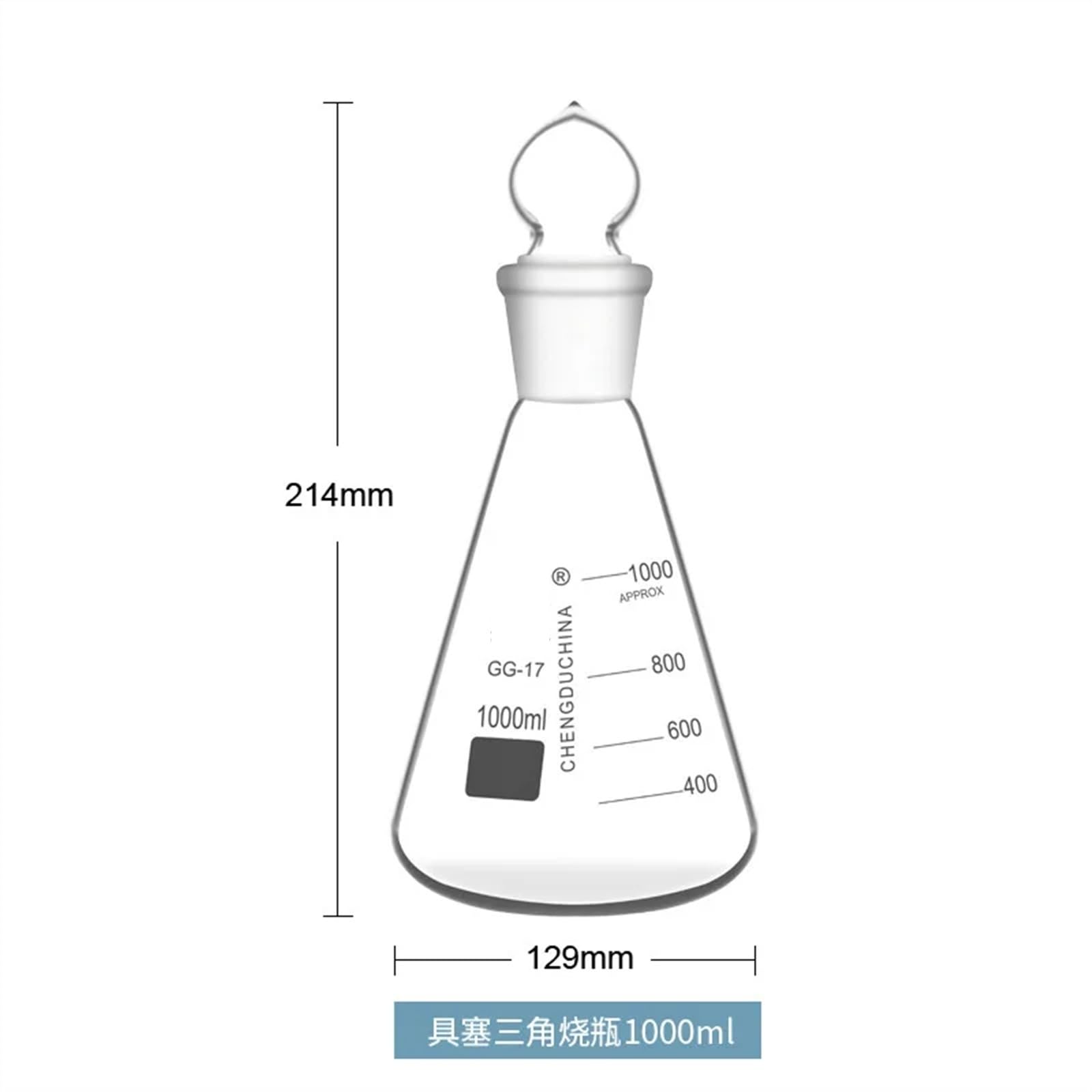 Matraz Erlenmeyer de Vidrio con Tapón Matraz Erlenmeyer con Tapón de Vidrio Matraz Erlenmeyer de Vidrio Borosilicato 50-1000ml(1000ml)