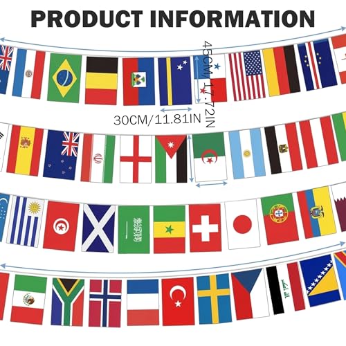 Guirlande de drapeaux du monde 2026 de 25m avec 48 pays en polyester