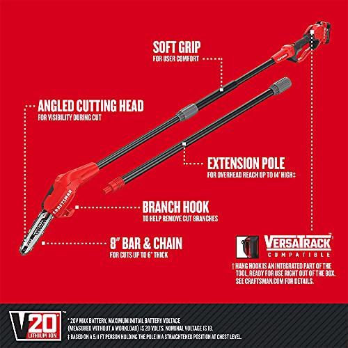 CRAFTSMAN V20 Pole Saw, Cordless, 14-Foot, 4.0Ah, Battery and Charger Included (CMCCSP20M1)