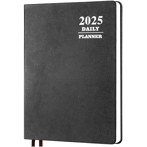 KESOTE Large Daily Hourly Planner 2025 - One Page a Day, 2025 Diary Planner 8.5 x 11" Hardcover Weekly Monthly Planner Agenda 12 Month, A4 Diary Notebook Planner Christmas Gift, Black Cover