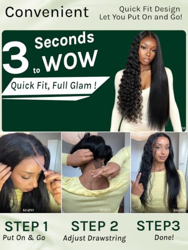 Image of KLAIYI 2 In 1 Straight to Water Wave Glueless 7x5 Lace Wig Human Hair 24 inch