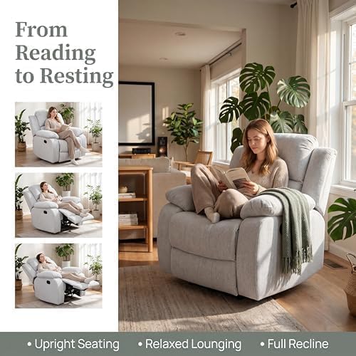Image of Recliner Chair, Oversized Linen Single Sofa for Living Room, Grey