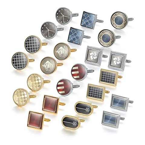 UJOY Mens Silver Cufflinks for Men🎁 Personalised Cufflinks Sets for Men in Black Accessories, Blue Bride for Wedding Day🎁 Father of The Bride Groom 12PCs Happy Fathers Day Cover